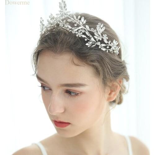 Fashion Wedding Tiara Crown Silver Color Leaf Bridal Headpiece Handmade Women Party Prom Hair Accessories