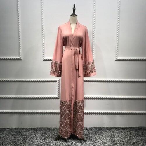 Muslim Abayas Ramadan Eid Sequins Beading Tassel Islamic Robes Abayas Fashion Dubai Muslim Dresses With Belt F2990 dropship