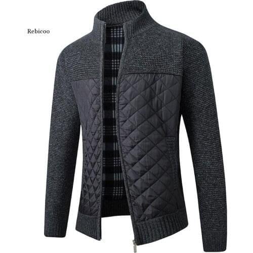 Mens Fleece Sweater Coat Winter Thick Patchwork Wool Cardigan Warm Knitted Sweater Jackets Casual Male Clothing
