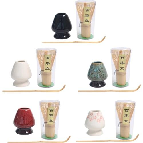 Matcha Tea Whisk Set Bamboo Whisk+Bamboo Scoop+Ceramic Whisk Holder