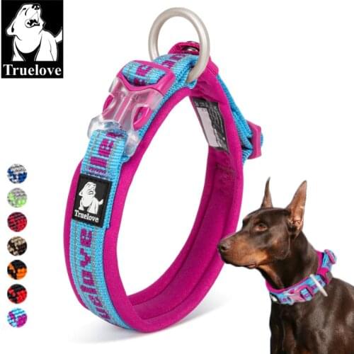 Truelove Embroider Neoprene Pet Dog Collar Nylon Adjustable Dog Collars For Big Small Dogs Running Reflective Chihuahua Bitpulls