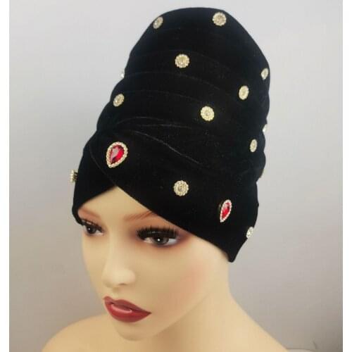 Latest African Auto Geles Aso Oke Headtie Already Made Headties Shinning Sequins Turban Cap For Women Ready Female Head Wraps