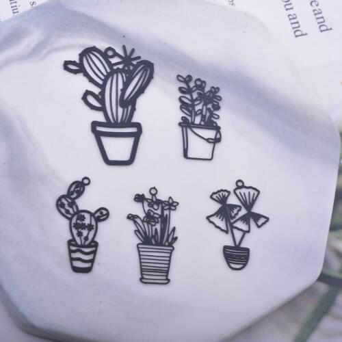 12pcs DIY Making Eearring Black Cactus potted Flower Charms Jewelry Findings