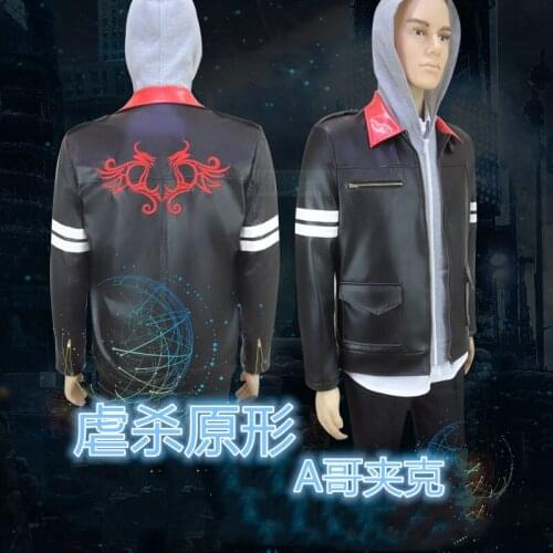 Prototype Alex Mercer black leather jacket coat dragon embroidery mens jacket cosplay