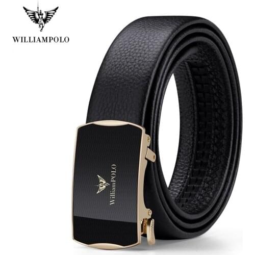 WilliamPolo 2020 Genuine leather Belt Men Luxury Brand Designer Business Strap Male Metal Automatic Buckle Belts for Men Cowskin