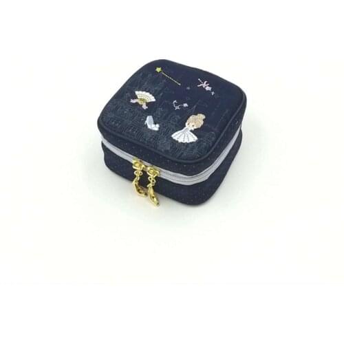 Cinderella embroidery jewelry box travel portable mini square jewelry box ring nail earrings necklace storage bag