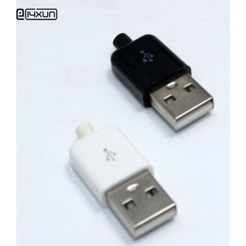 10sets Type A Male USB 4 Pin Plug Socket Connector With White Black Plastic Cover Welding Type 3 in 1 DIY Plugs for OD3.0 Cable