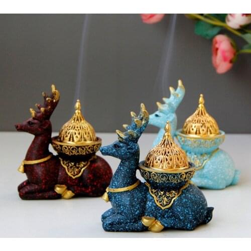 Nordic Style Marbled Resin Reindeer Combination Incense Burner Religiou Temple Diffused Incense Stone Calmng Soothing Home Decor