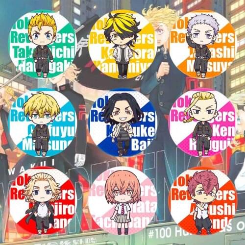 Tokyo Revengers Mikey Draken Baji Figure 58mm Anime Badge Round Brooch Pin Gifts Kids Collection Toy