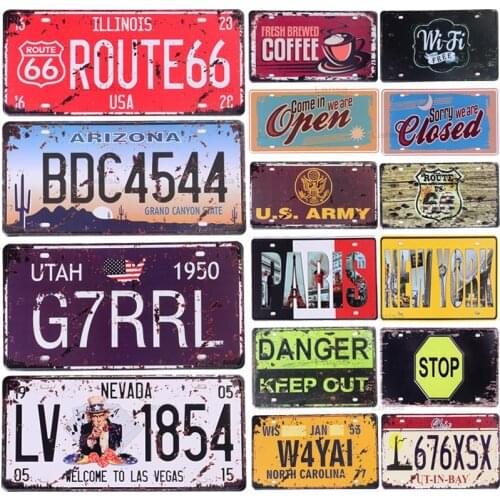 Vintage Metal Poster Coffee Route 66 Metal Tin Sign Plaques Car License Metal Plate Bar Pub Garage Home Wall Decoration