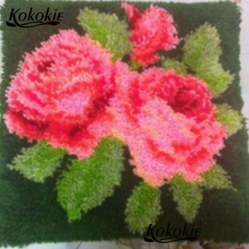 Latch hook rug pillow kits cross stitch mat printed Unfinished Crocheting Rug Kits Yarn Pillowcase 3d embroidery flower carpet