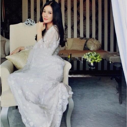 Womens Princess Nightgown Royal Pijama Two-pieces Long Sleeve Sleepwear White Lace Nightwear For Women Home Clothes 033