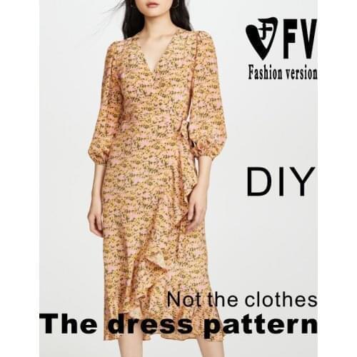 Korean style womens V-neck dress pattern garment sewing drawings BLQ-497