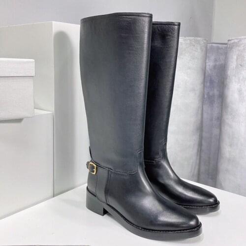 New Trend High Quality Ladies Riding Boots Med Heel Slip-On Retro Modern Long Boots New Autumn Winter Elegant Females Shoes