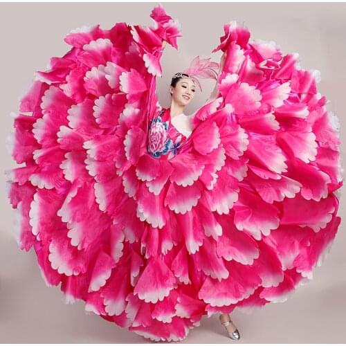 2020 New Opening Dance Petal Big Swing Skirt Womens Flamenco Costumes Adult Chorus Robe Ballroom Performance Long Dress DL6135