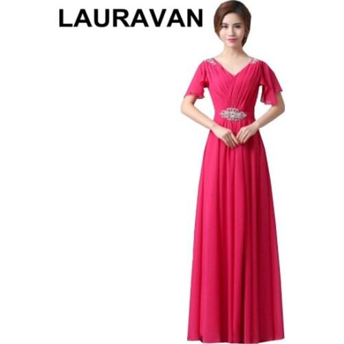 Plus size long chiffon hot pink fuchsia red blue v neck bridesmaid dress brides maid party dresses gown for wedding guests
