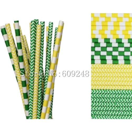 100pcs Drinking Paper Straws Mix,Kelly Green and Yellow Chevron and Sailor Striped,Saint Patricks Day,Luck of the Irish Party