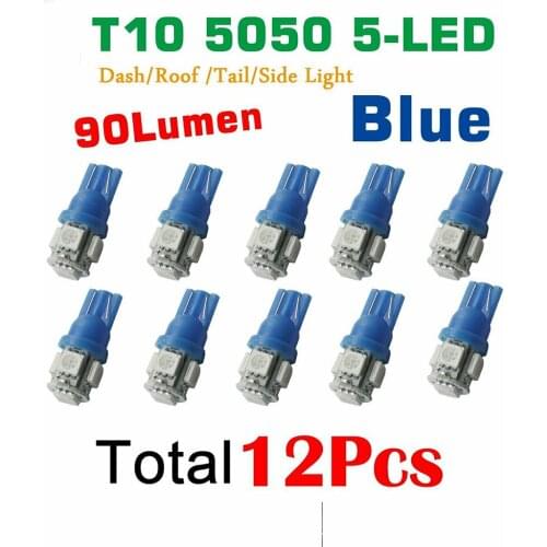 12x T10 5050 5SMD Car Reading Light RV Camper Dash Interior Lamp Blue LED Roof Door Light Bulb12V Dome Lamp Car Accessories