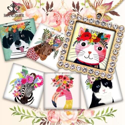 2021 Fashion Jewelry 10pcs Glass Cabochon Mixed Square Cat Photo Cameo Cabochon Setting Supplies for Jewelry Accessories