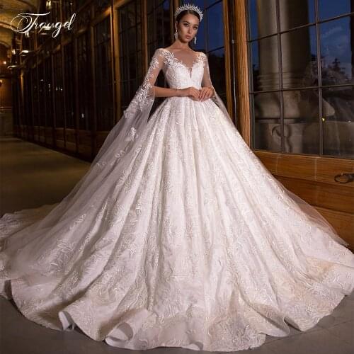Traugel O-Neck Ball Gown Lace Wedding Dress Elegant Luxury Long Sleeve Bridal Dress Cathedral Long Train Wedding Gowns Plus Size