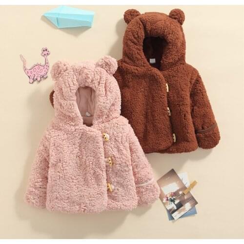 Baby Girl Boy Velvet Coat, Long Sleeve Hooded Buttons Solid Color Plush Warm Winter Cardigan