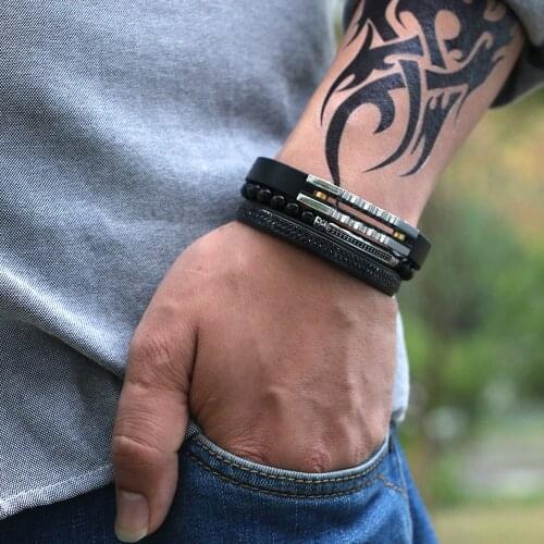Mestylish Stainless Steel Bracelet for Men Customizable Leather Genuine Braided Punk Rock Bangles Jewelry Accessories Friend