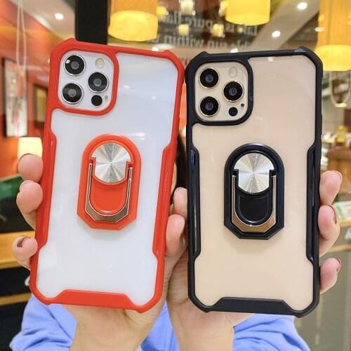 Armor Shockproof Clear Case For iphone 11 PRO MAX 12 PRO X XS XR 6 6S 8 7 Plus Ring Bracket Transparent Protective Phone Cover