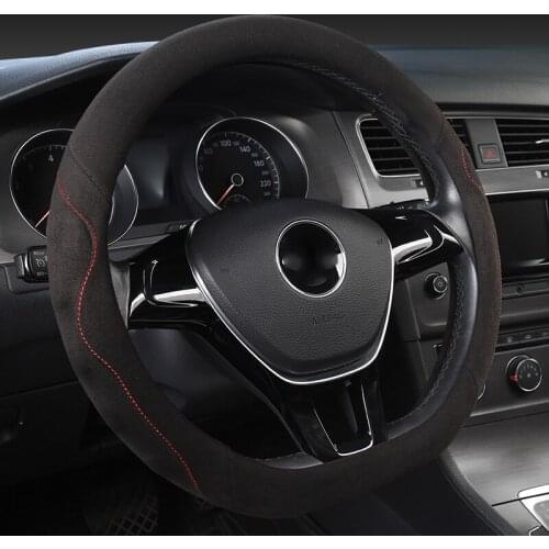 D Shape 38CM Car Steering Wheel Cover Leather Suede Cow for Geely Atlas Emgrand EC7 Coolray VW Golf 7 Hyundai Santa fe 2014-2020