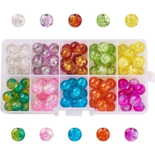 DIY Jewelry Beads Making Spray Painted Transparent Crackle Glass Beads Strands Round, Mixed Color 10mm Bracelet Necklace