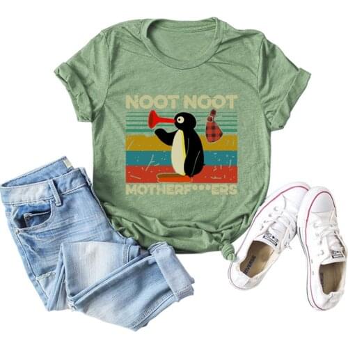 NOOT NOOT MOTHERF...ERS Letter Print Women T shirt Cute Penguin Graphic Tees Plus Size Summer Tops Ladies Harajuku Clothes Shirt