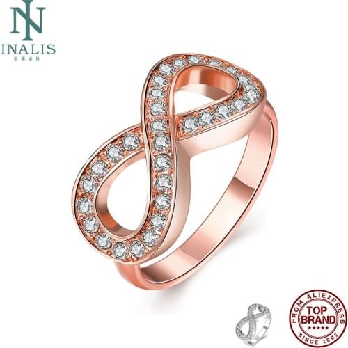 INALIS Hollow 8 Shape Czech Drill Simple Romantic Rings For Women Rose Gold And White Girl Ring Birthday Fashion Jewelry Gift