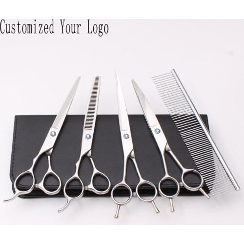 Left-Hand 7" C3006 440C Engraving Logo Dogs Curve Scissors Cats Grooming Scissors Cutting Scissors Thinning Shears Pets Scissors