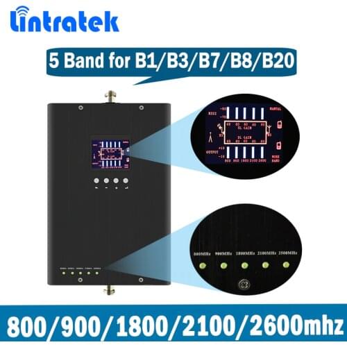 Lintratek 800 900 2100 1800 2600Mhz Signal Booster GSM 2G 3G 4G LTE Repeater Pentafrequency Amplifier Band 20/1/3/7 KW13D-LGDWL