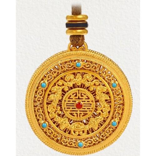 Copper, gold plating, filigree, inlaid with five blessings, Ruyi, complete talisman, pendant, necklace, jewelry, female