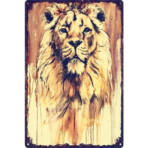 Metal tin sign Pub Bar Decoration Colorful watercolor lion animal Tin Sign Wall Art Shabby Chic Home Decor Plaque-20x30cm