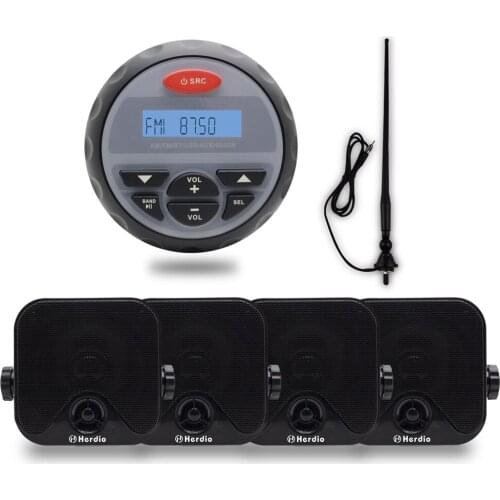 Marine Bluetooth Waterproof Radio FM AM Stereo MP3 Player Audio + 100W Marine Waterproof Boat Box Speakers For Outdoor ATV UTV