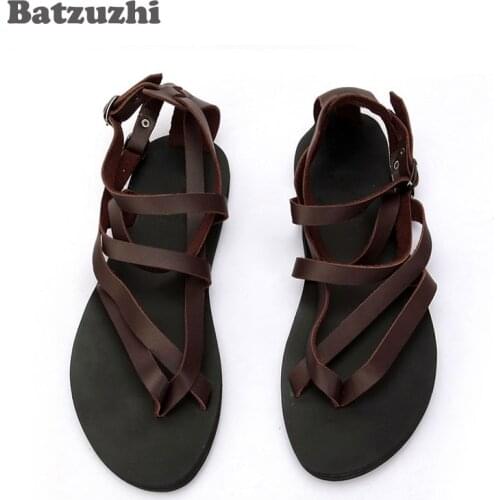2020 Rome Men Shoes Black&Brown Gladiator Sandalias Mujer SUMMER Sandal Shoes for Men Beach Genuine Leather Sandals, Big Size 46