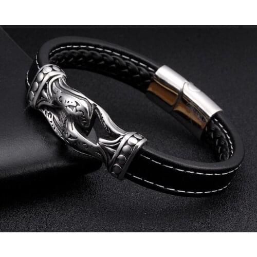 Male Vintage Diy Braided Charm Cuff Bracelets Unique Stainless Steel Genuine Leather Bracelets & Bangles Men Jewelry