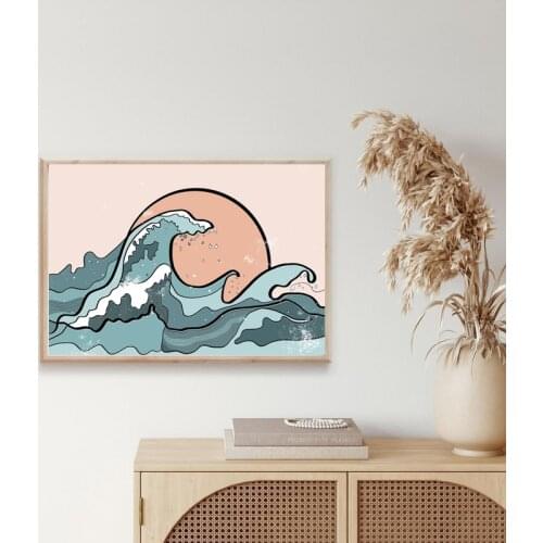 Boho Wall Decor Japanese Wave Canvas Art Prints Vintage Style Surfing Landscape Painting Wall Pictures For Living Room