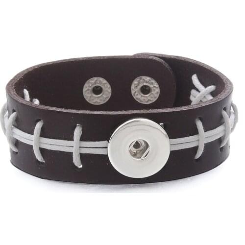New Snap Leather Bracelet Leather Button Snap Bangles With Rope fit 18MM Snaps for Women Men Buttons Jewelry ZE602