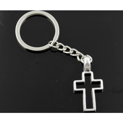 New Fashion Men 30mm Keychain DIY Metal Holder Chain Vintage Cross 38x20mm Silver Color Pendant Gift