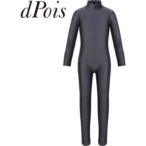 Long Sleeves Slim Fit Dancewear For Girls Dance Gymnastics Bodysuit Zippered Mock Neck Ballet Leotard Kids Jumpsuit Unitard