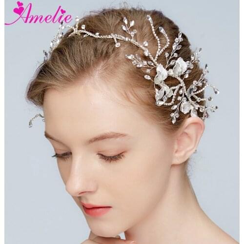 Amelie Handmade Bridal HairBand Delicate Crystal and Marquise Stones Rhinestone Chain Wedding Hair Vine for Prom Party Headpiece