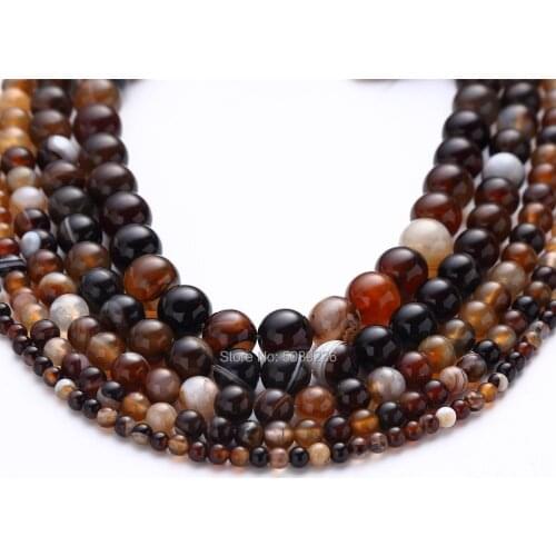 Wholesale Coffee Stripe Agates Natural Stone Beads Round Loose Spacer Beads for Jewelry Making 4 6 8 10 12mm DIY Bracelet