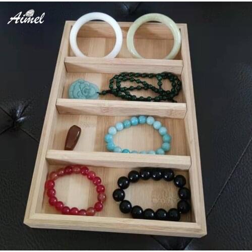 Natural Bamboo Sunglass Display Display Tray 4 Grids Necklace Bracelet Bangle Jewelry Organizer Case Cosmetic Storage Case Box