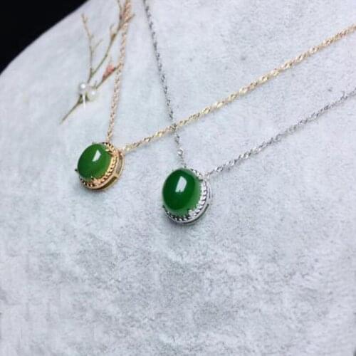 Natural Chinese Hetian Green Jasper Necklace Pendant Gold & Silver 2pcs For Womens Charms Jewelry Christmas Gift