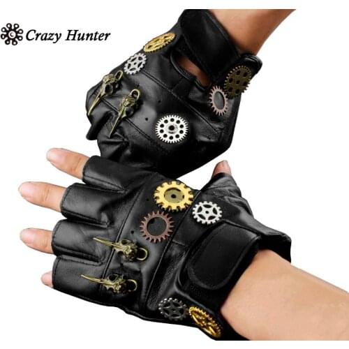 Steampunk Gothic Mens Vintage Geuuine Leather Fingerless Gloves