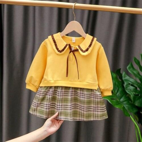Fashion Baby Girls Dress Kids Long Sleeve Autumn Winter Plaid Splicing Rabbit Ears Lovely Tutu Dresses Children Outfits 6-24M