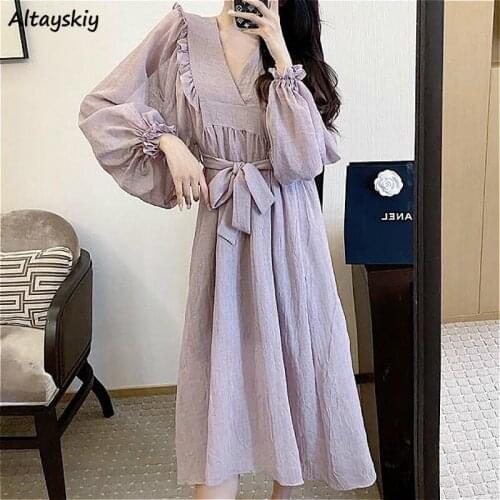Dresses Women Korean Style Streetwear Solid Trendy Chic Elegant All-match Female Ins New Simple Students Holiday Vestido autumn