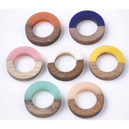 100pcs Rectangle Mixed Color Resin & Wood Pendants Charms for Jewelry Making DIY Bracelet Necklace 20x6.5x3mm Hole: 1.8mm